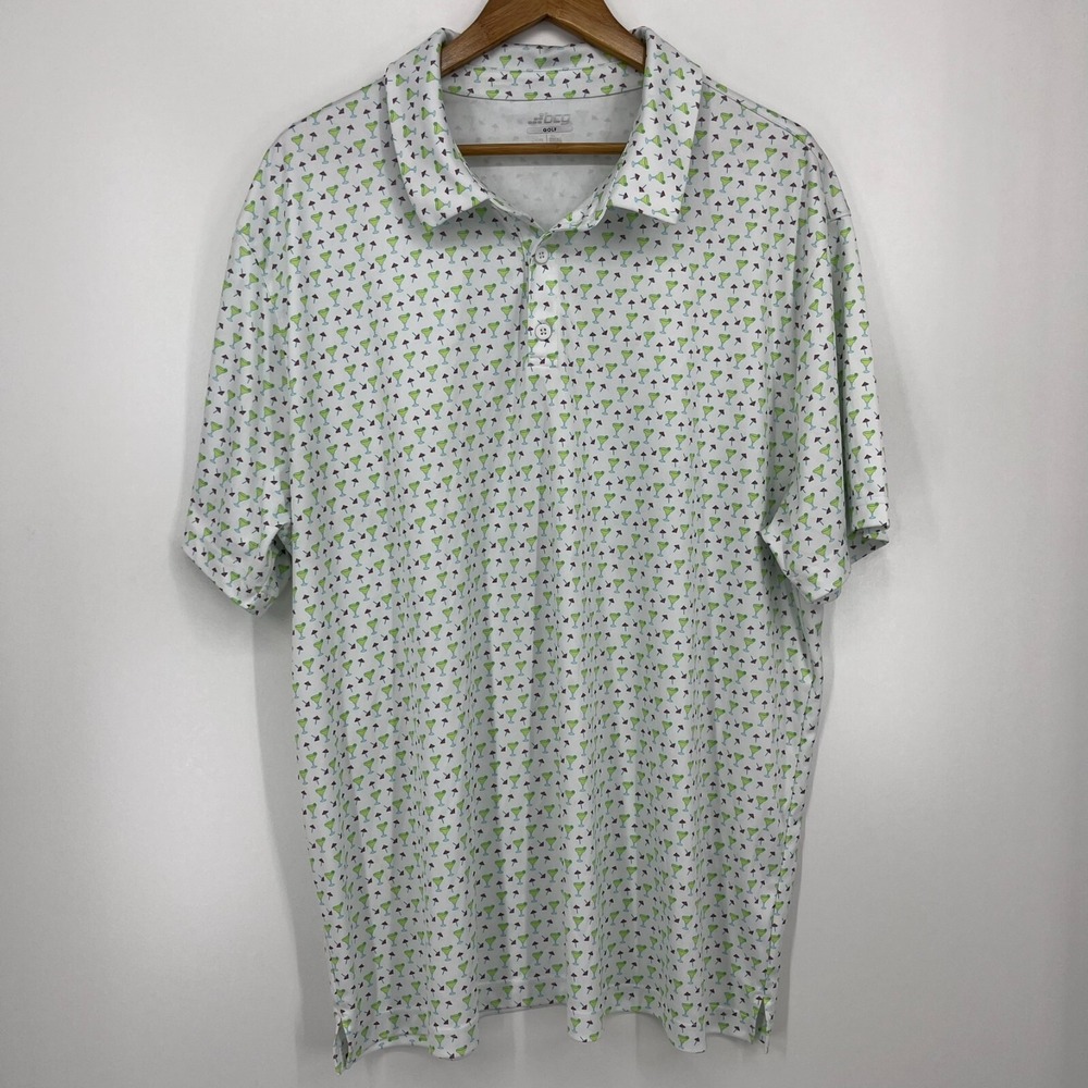 BCG Golf Mens 3XL White Margarita Cocktail Print Performance Polo Shirt